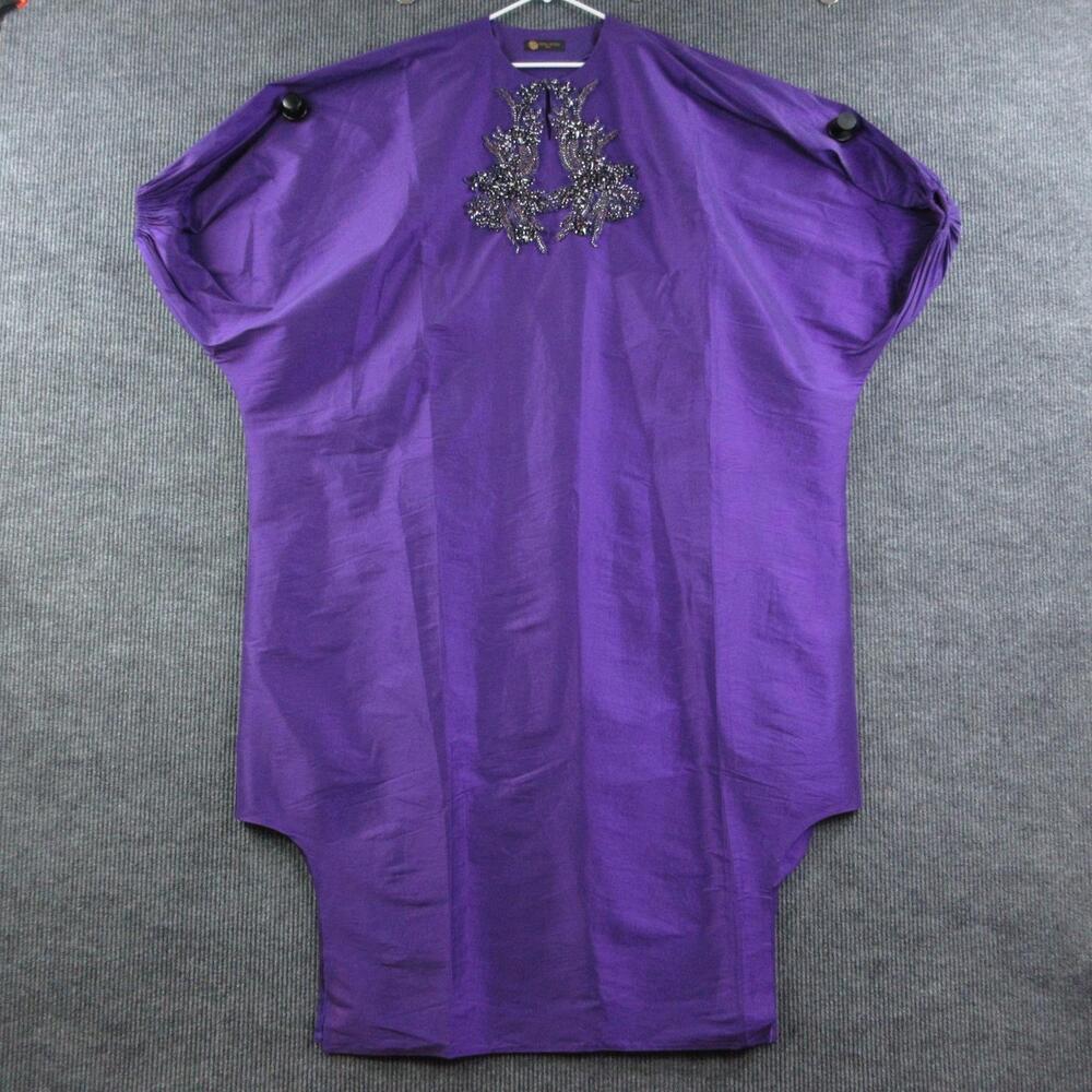 Vera Moda Dress Womens L Purple Sheath Rayon Beaded Embroidered Party Cocktail